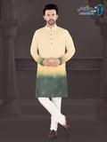 Cream & Olive Ombre Leaf Print Kurta (4582)