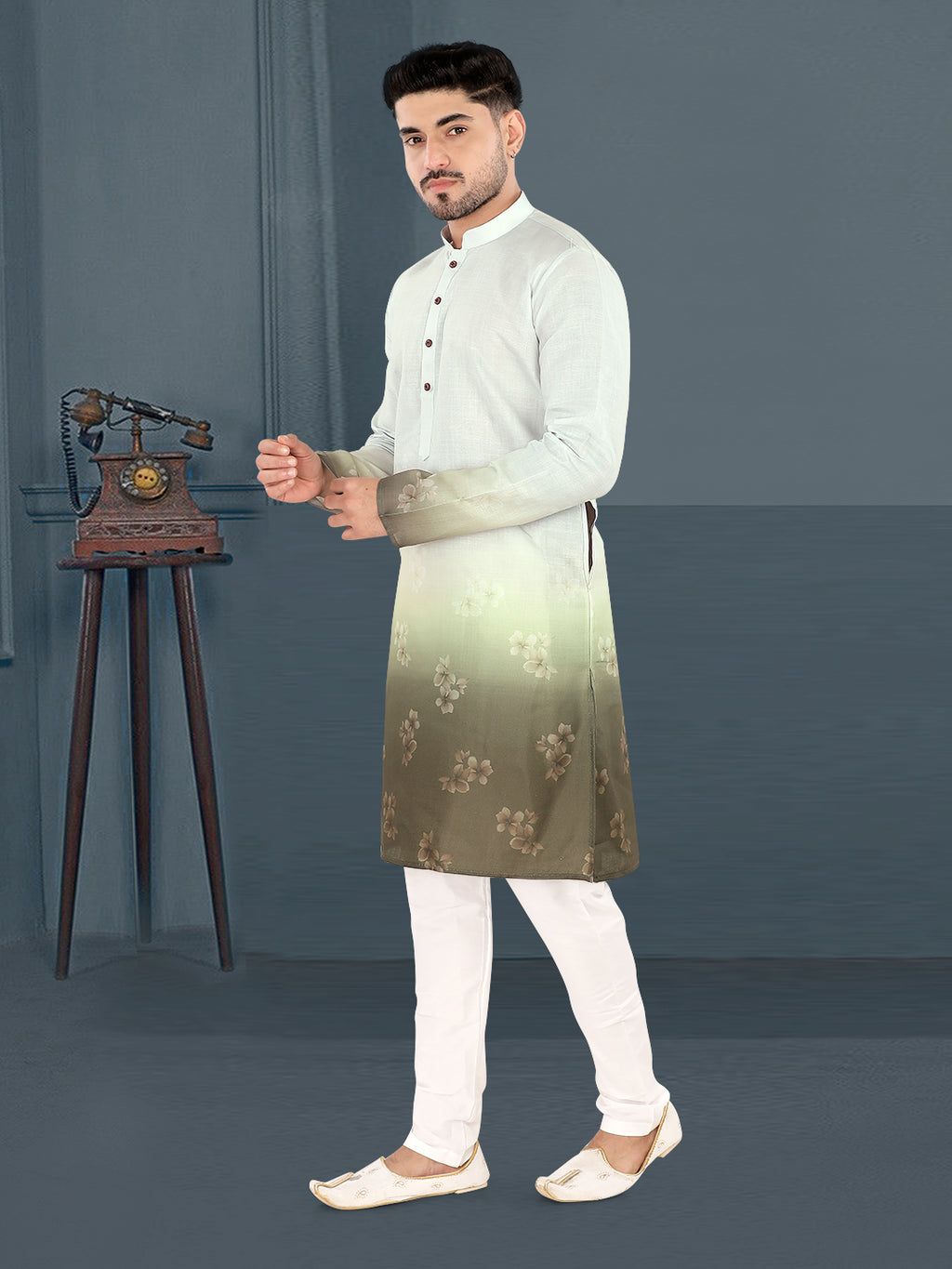 Pista Green Ombre Floral Print Kurta (4582)