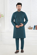 Teal Blue Embroidered Festive Kurta Set (4605)