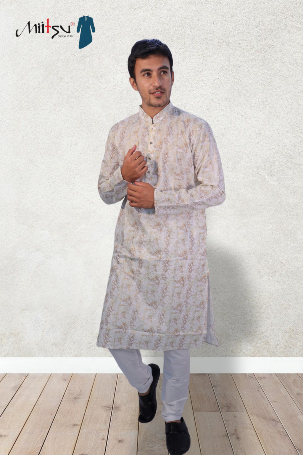 Regal Charm Beige Printed Kurta – By Miitsu (50055)