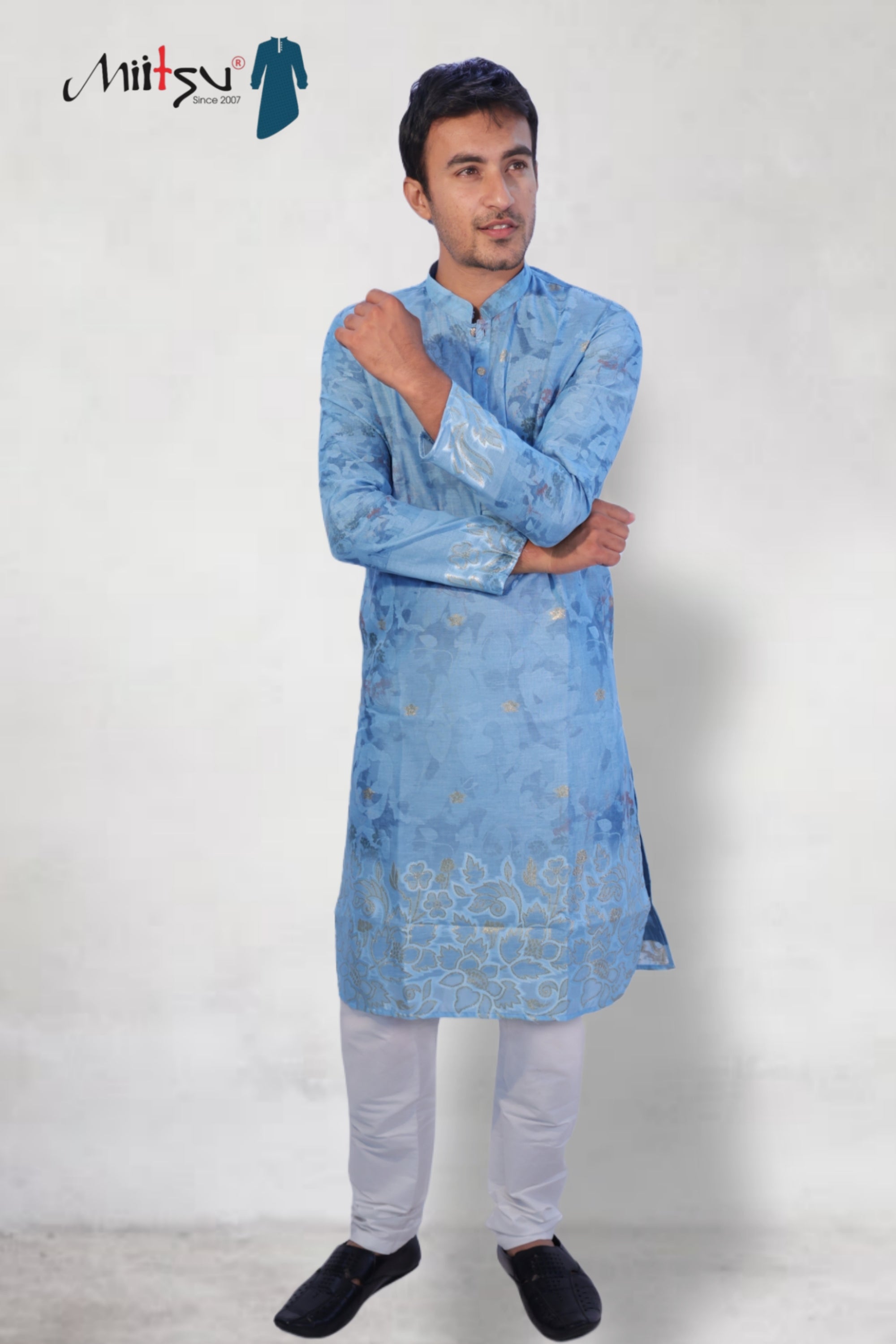Azure Elegance Jacquard Kurta Set (50058)