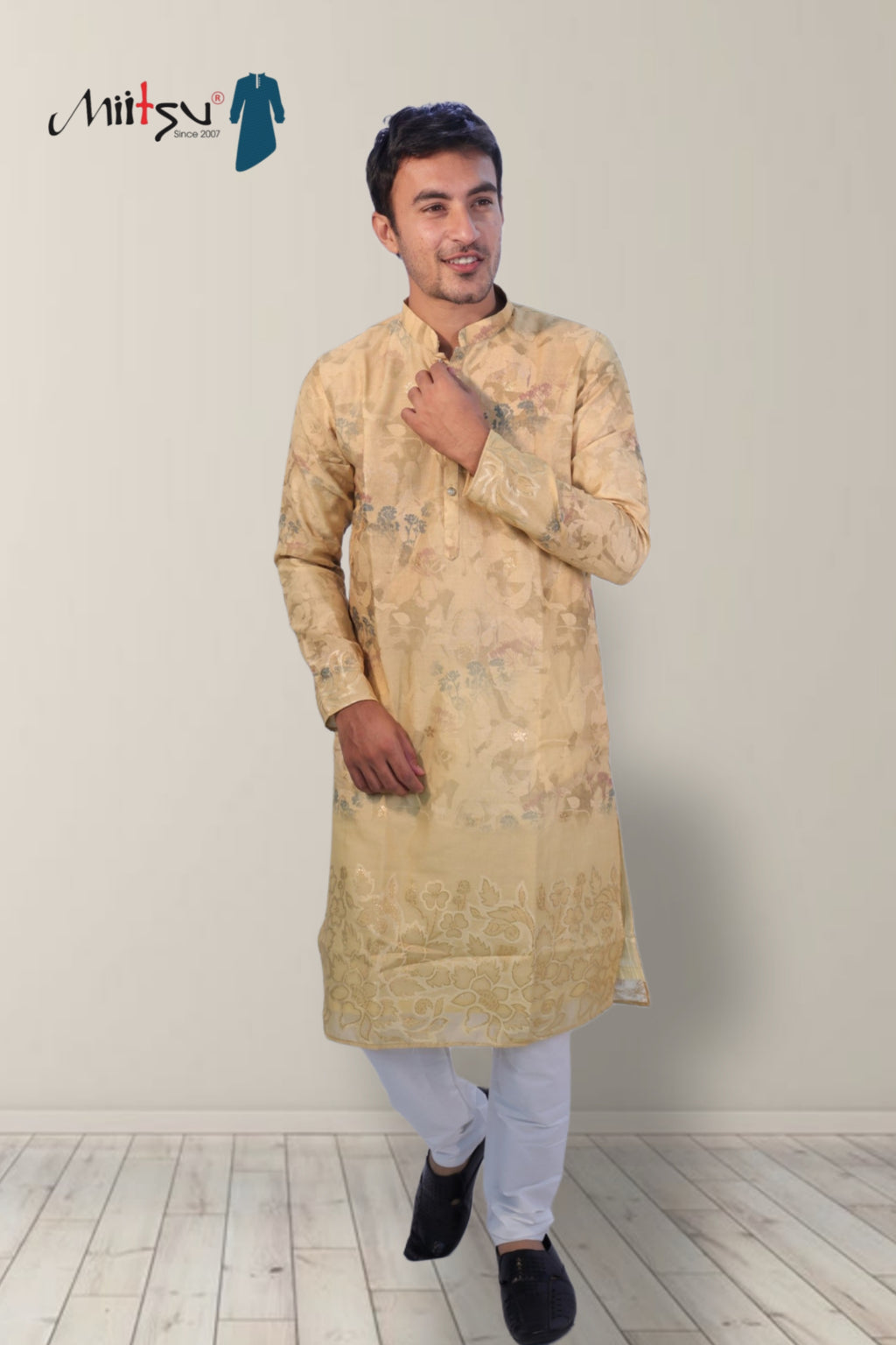 Golden Blossom Silk Kurta Set (50058)