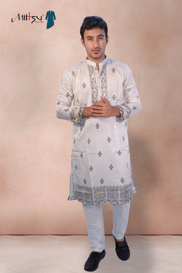 "Regal Off-White Embroidered Kurta – Timeless Elegance" Set (5006)