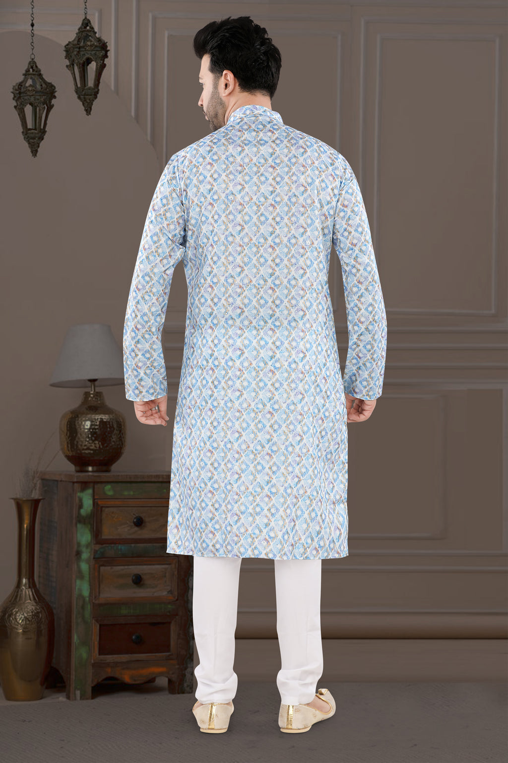 Powder Blue Printed Festive Kurta Set (5178)