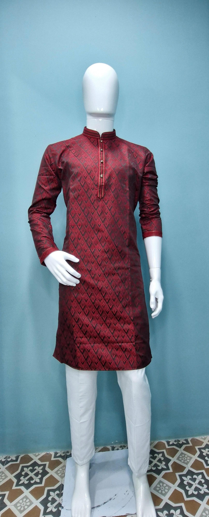 Men’s Red & Black Woven Pattern Kurta set (60022)