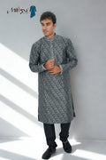 Men’s Black & Grey Diamond Weave Kurta Set (60022)