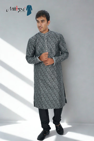 Men’s Black & Grey Diamond Weave Kurta Set (60022)