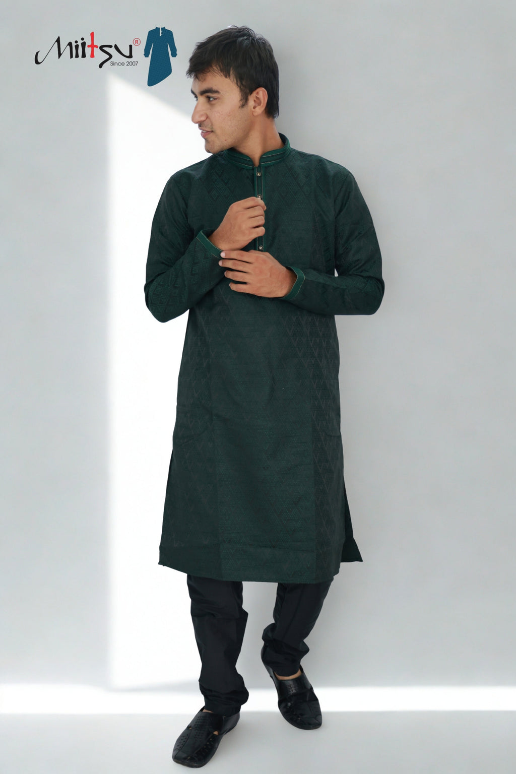 Men’s Deep Emerald Textured Kurta Set  (60022)