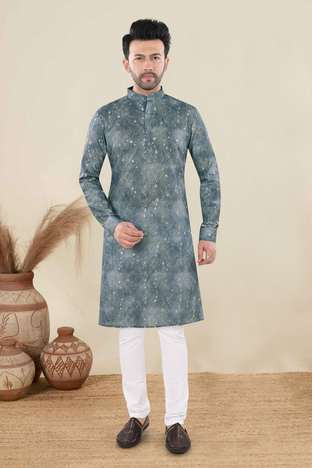 Slate Grey Textured Festive Kurta Set (6425)