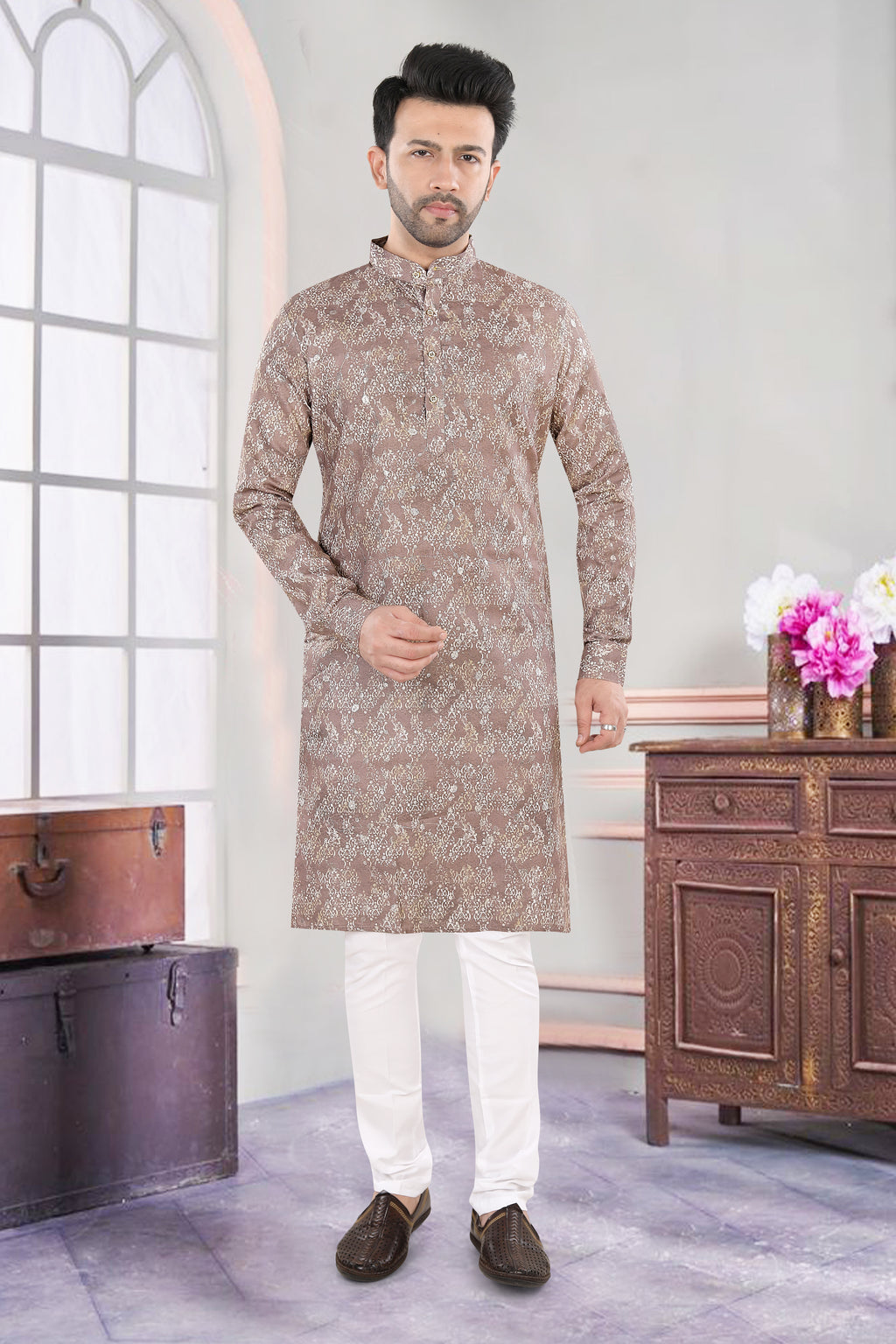 Gajari Brown Jacquard Festive Kurta Set (6439)