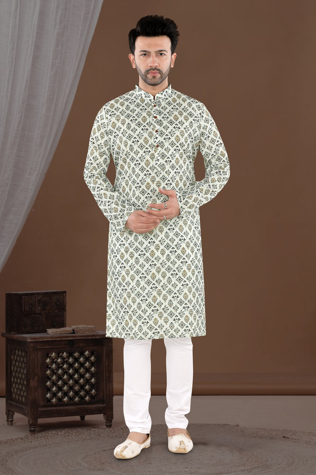 Ivory Heritage Motif Kurta (6547)