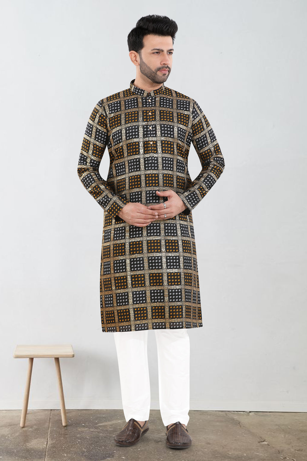 Black Noir Amber Check Kurta Set(7070)