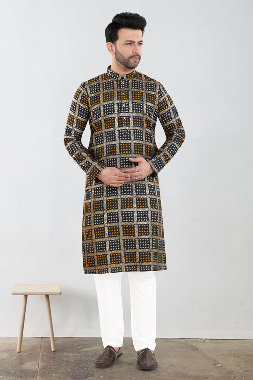 Black Noir Amber Check Kurta Set(7070)