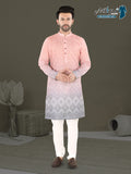 Light Pink Ethnic Motif Kurta with Grey Woven Border (7079)