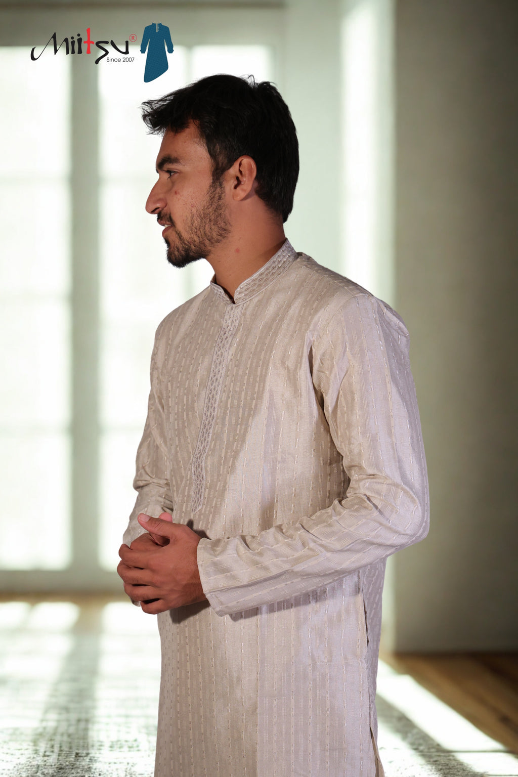 Shimmering Beige Striped Kurta (7397)
