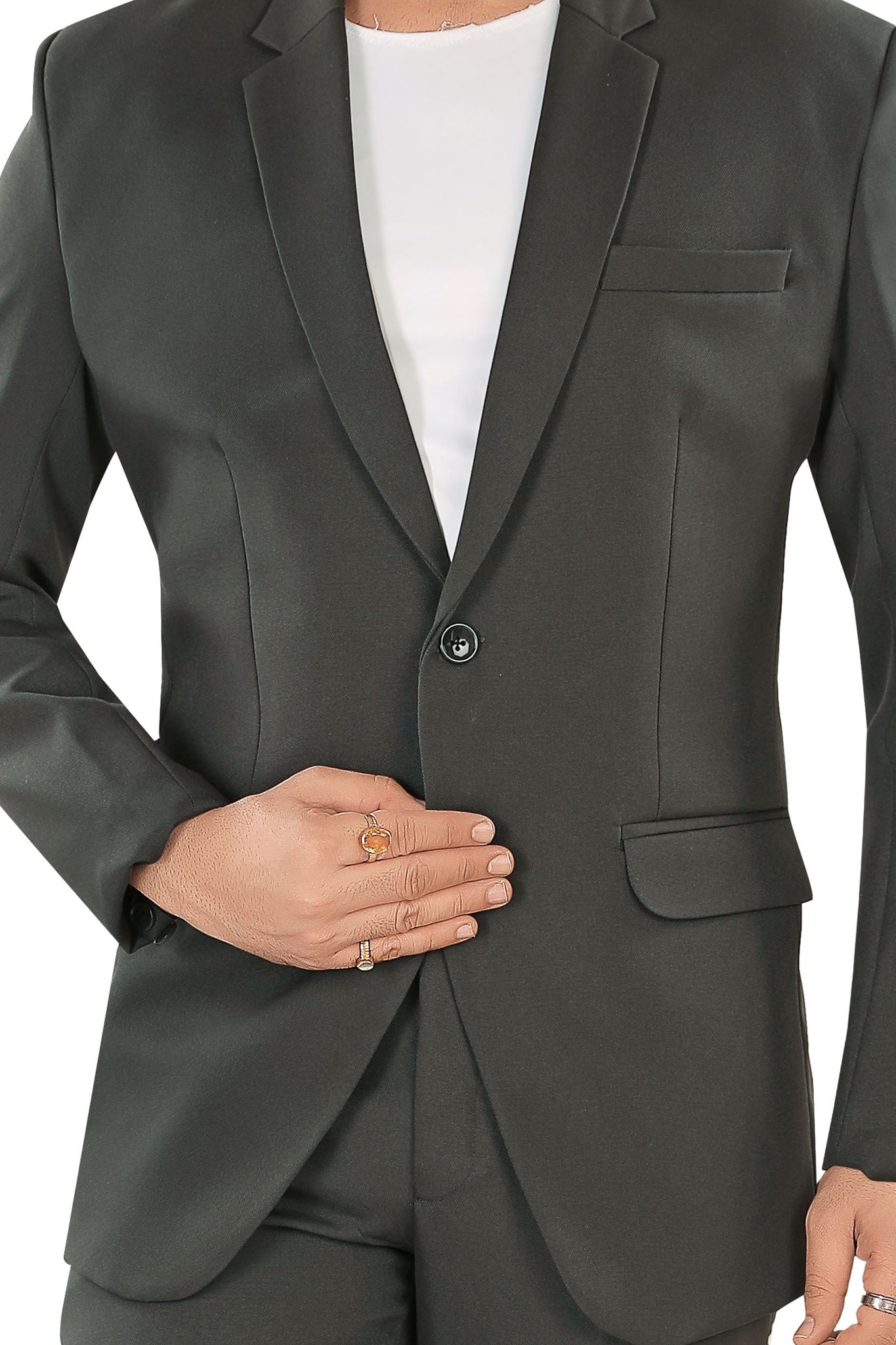 Men Olive Green Slim Fit Blazer (Matty)
