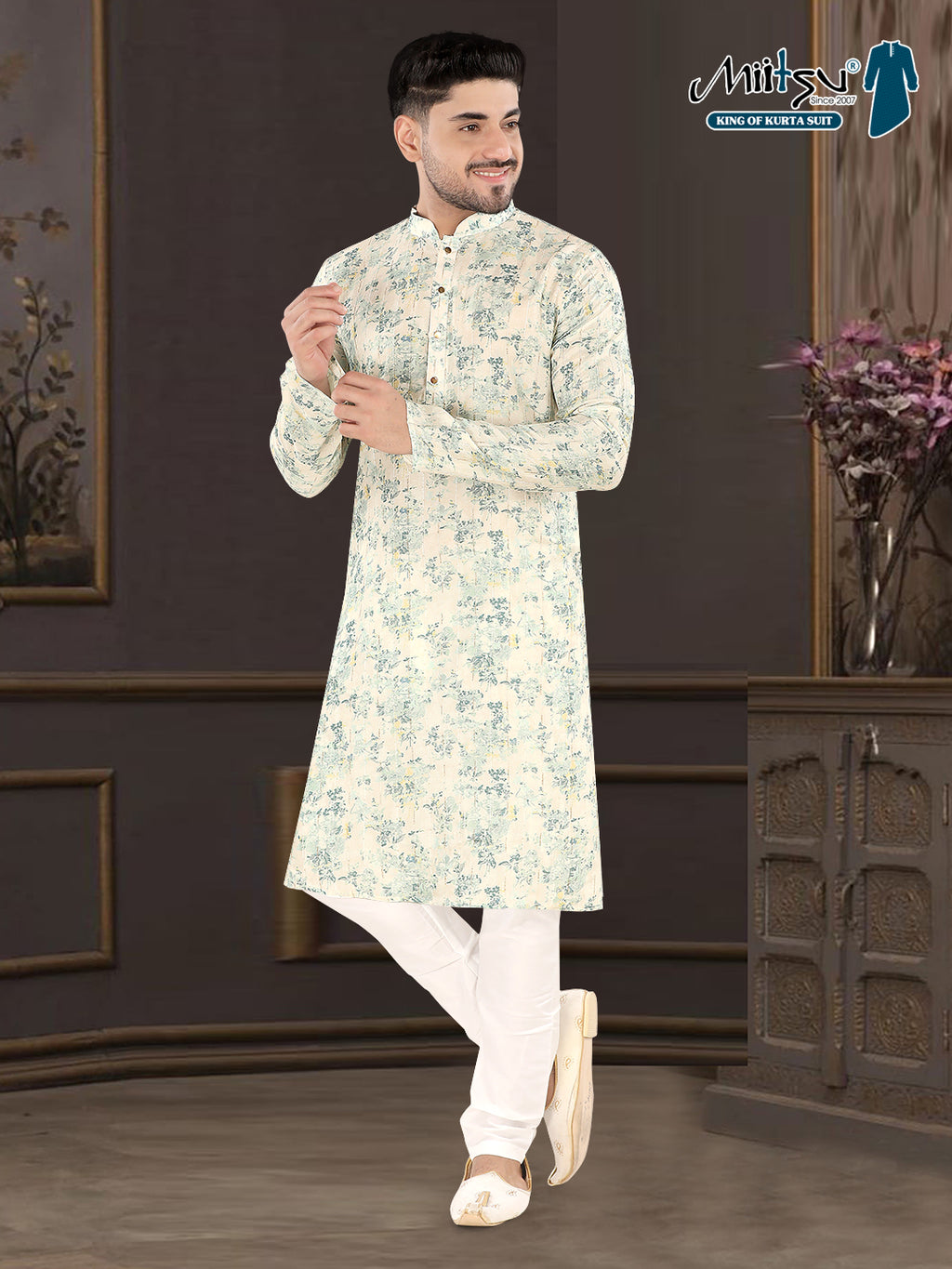 Mint Blossom Heritage Print Kurta (9032)