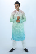 Men’s Ombre Dyed Kurta in Pastel Peach to Teal – Subtle Leaf Motif | Elegant Festive Wear (2020)