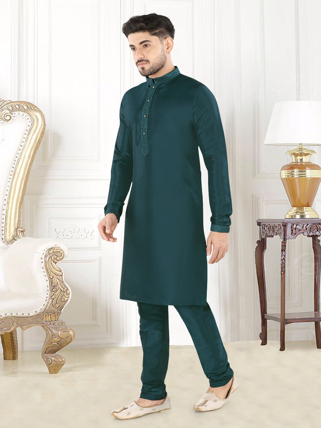 Emerald Royale Silk Kurta Set” – By Miitsu (k119)