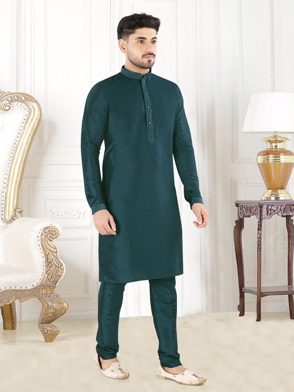 Emerald Royale Silk Kurta Set” – By Miitsu (k119)