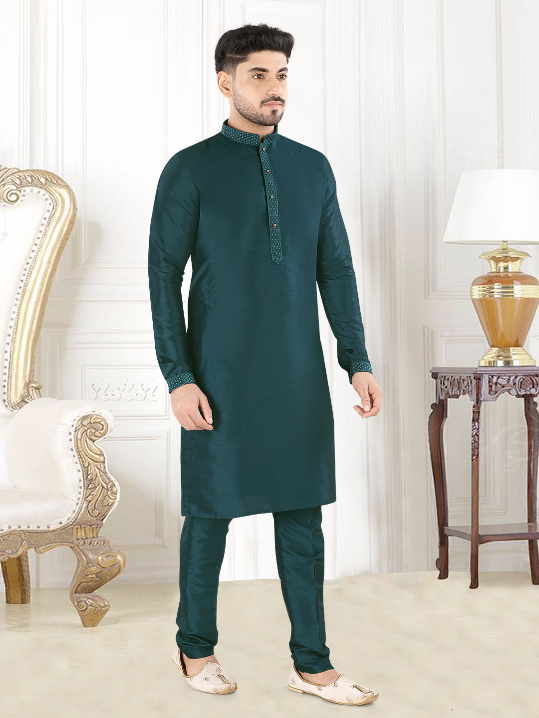 Emerald Royale Silk Kurta Set” – By Miitsu (k119)