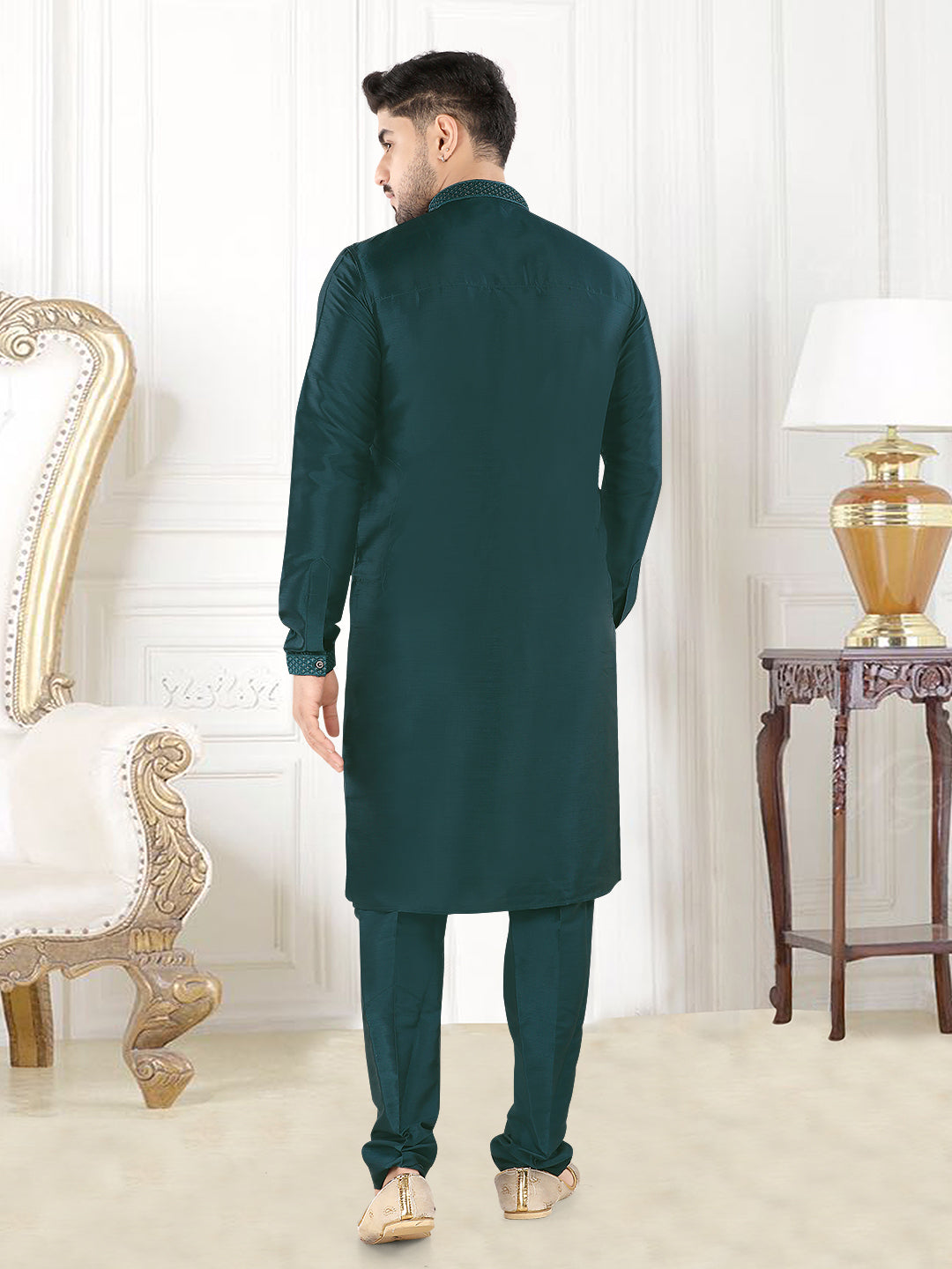 Emerald Royale Silk Kurta Set” – By Miitsu (k119)