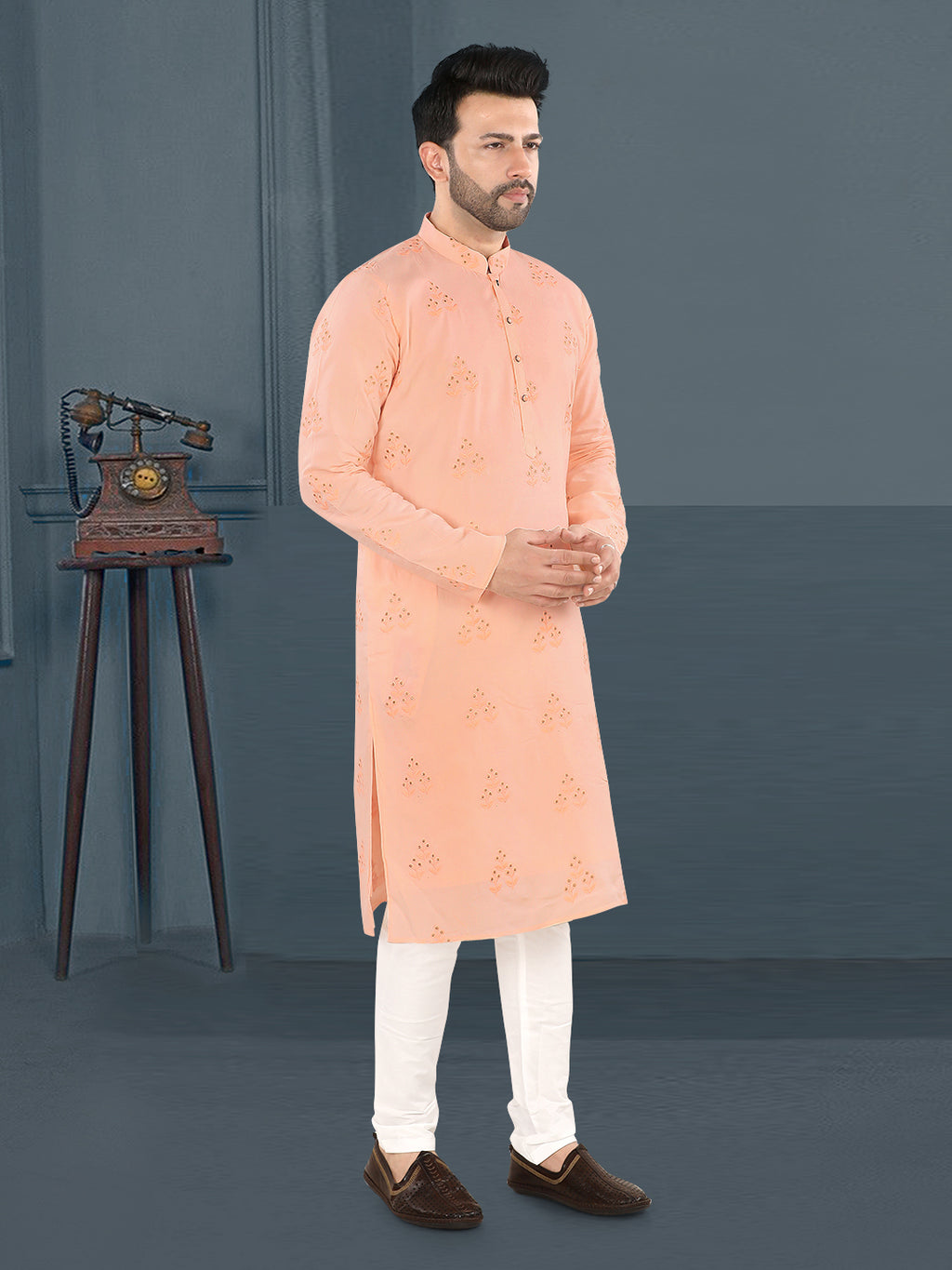 Soft Peach Heritage Butti Kurta (10146)