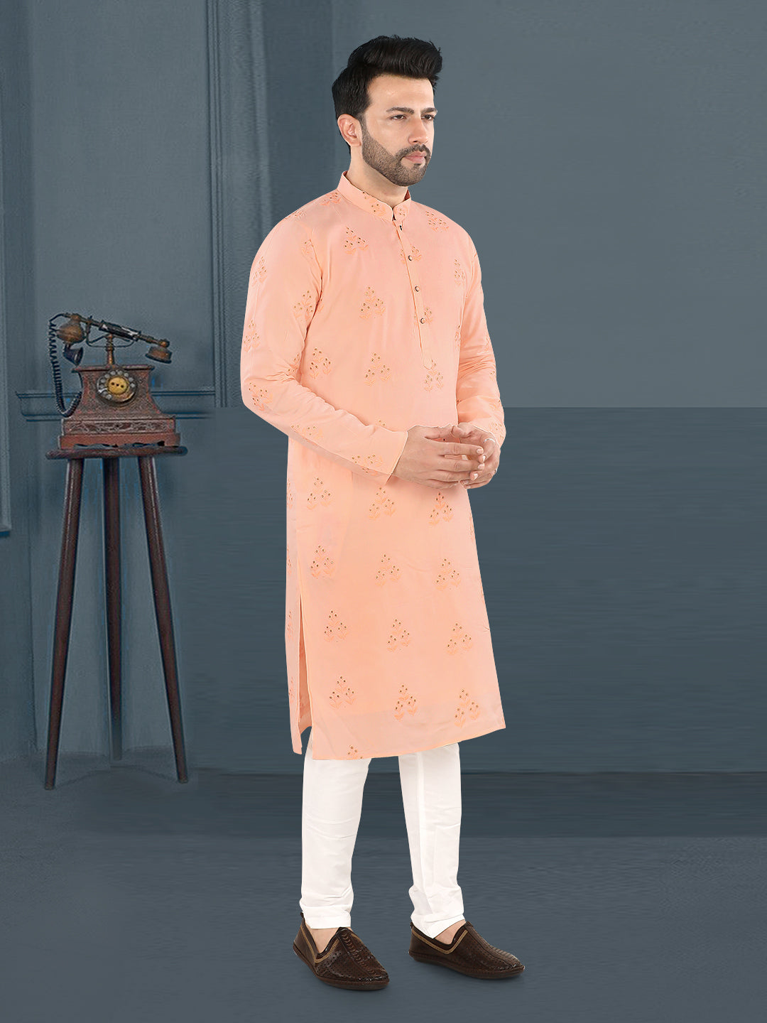 Soft Peach Heritage Butti Kurta (10146)