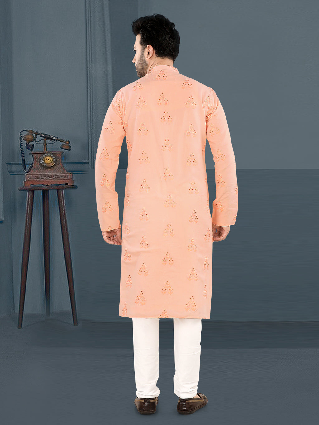 Soft Peach Heritage Butti Kurta (10146)