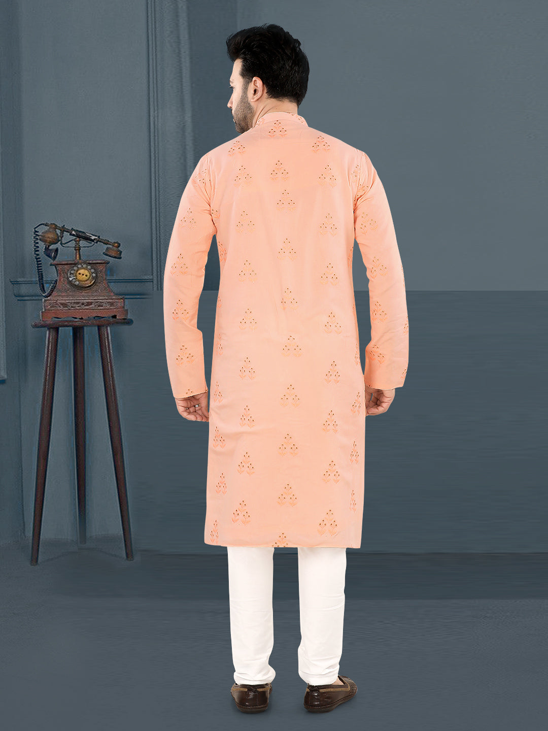 Soft Peach Heritage Butti Kurta (10146)