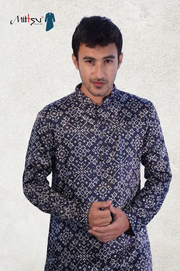 Midnight Mosaic Kurta – Modern Craftsmanship in Indigo (2782)