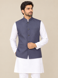 Deep Slate Navy Structured Solid Ethnic Vest(377)