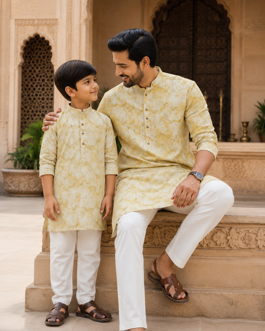 Golden Sand Father-Son Twinning Kurta Combo (4545)