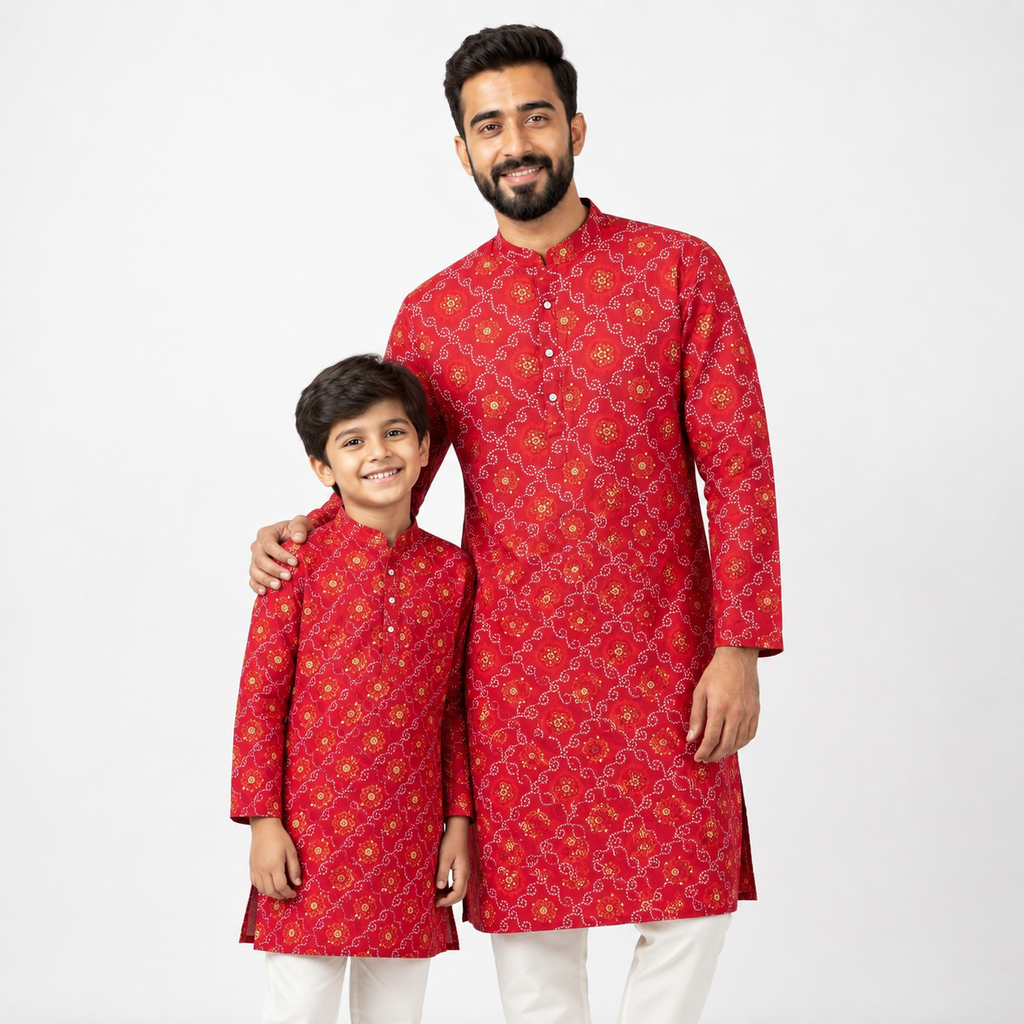 Tradition Rani Pink Bandhani Printed Twinning Kurta(2226)