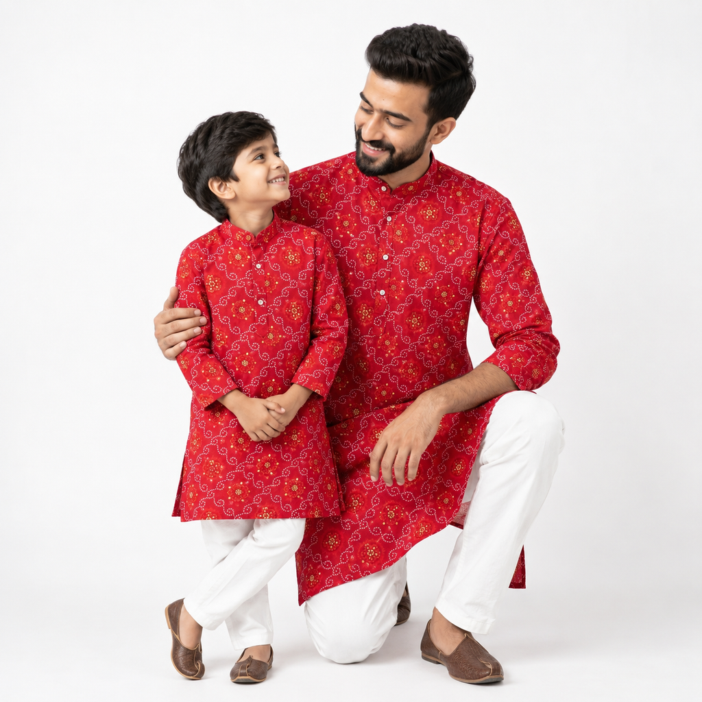 Tradition Rani Pink Bandhani Printed Twinning Kurta(2226)