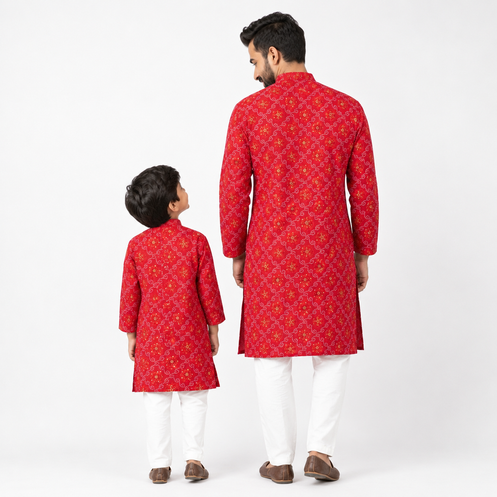 Tradition Rani Pink Bandhani Printed Twinning Kurta(2226)
