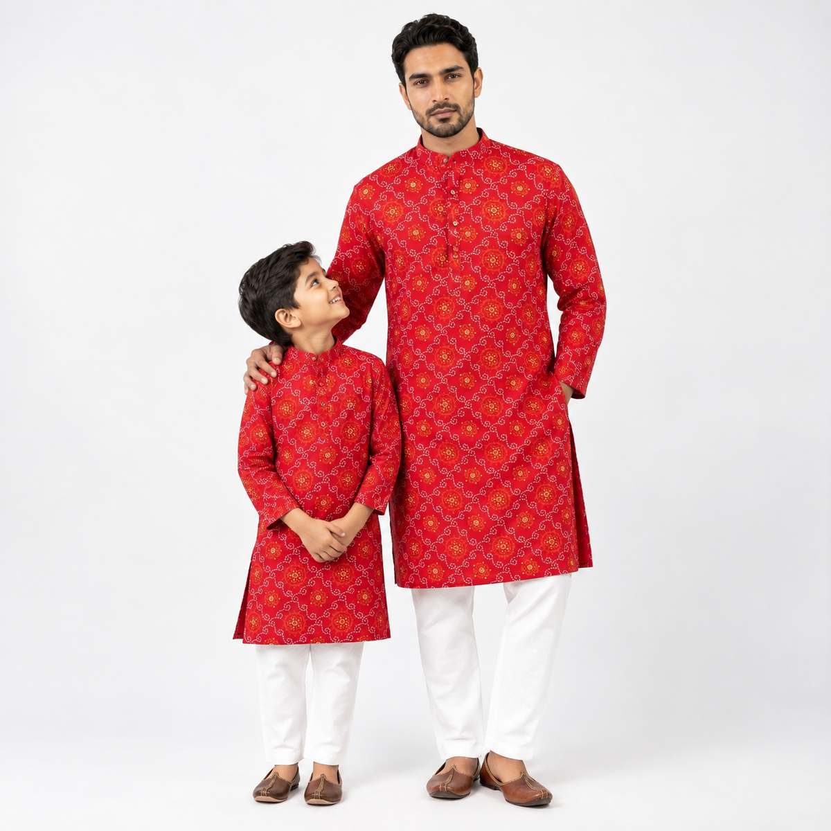 Royal Bandhani Printed Father-Son Cotton Kurta(2226)