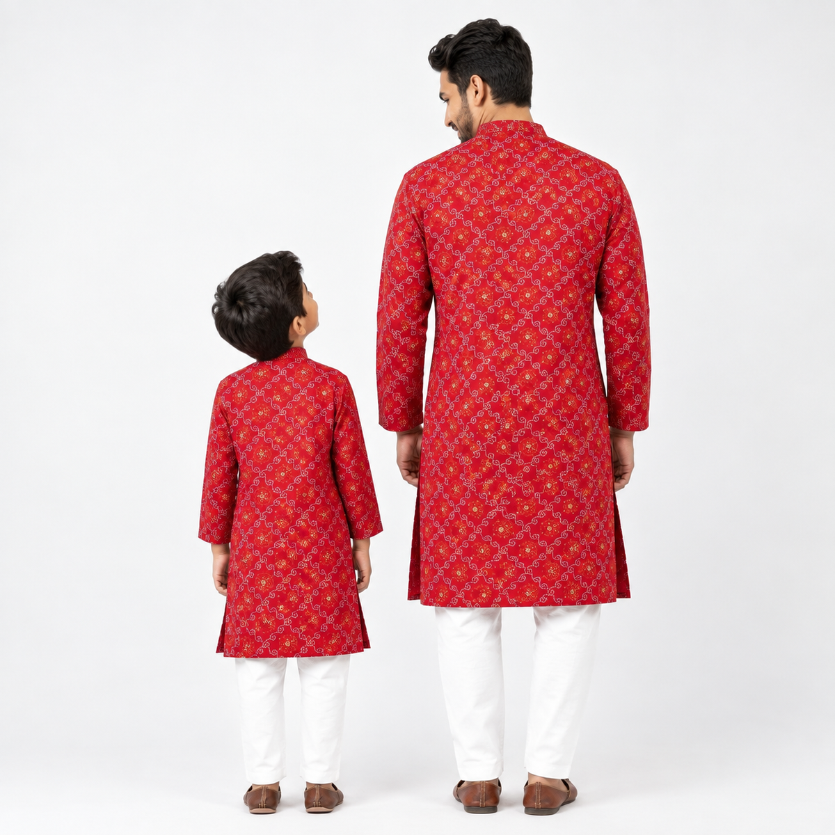 Royal Bandhani Printed Father-Son Cotton Kurta(2226)