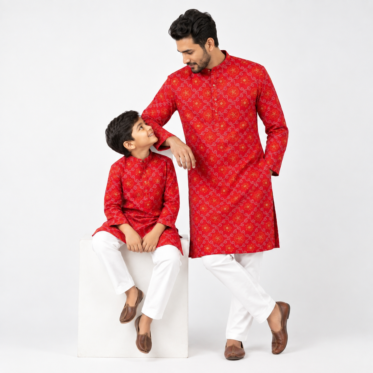 Royal Bandhani Printed Father-Son Cotton Kurta(2226)