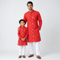 Red & Gold Bandhani Print Matching Father-Son Kurta  (2228)