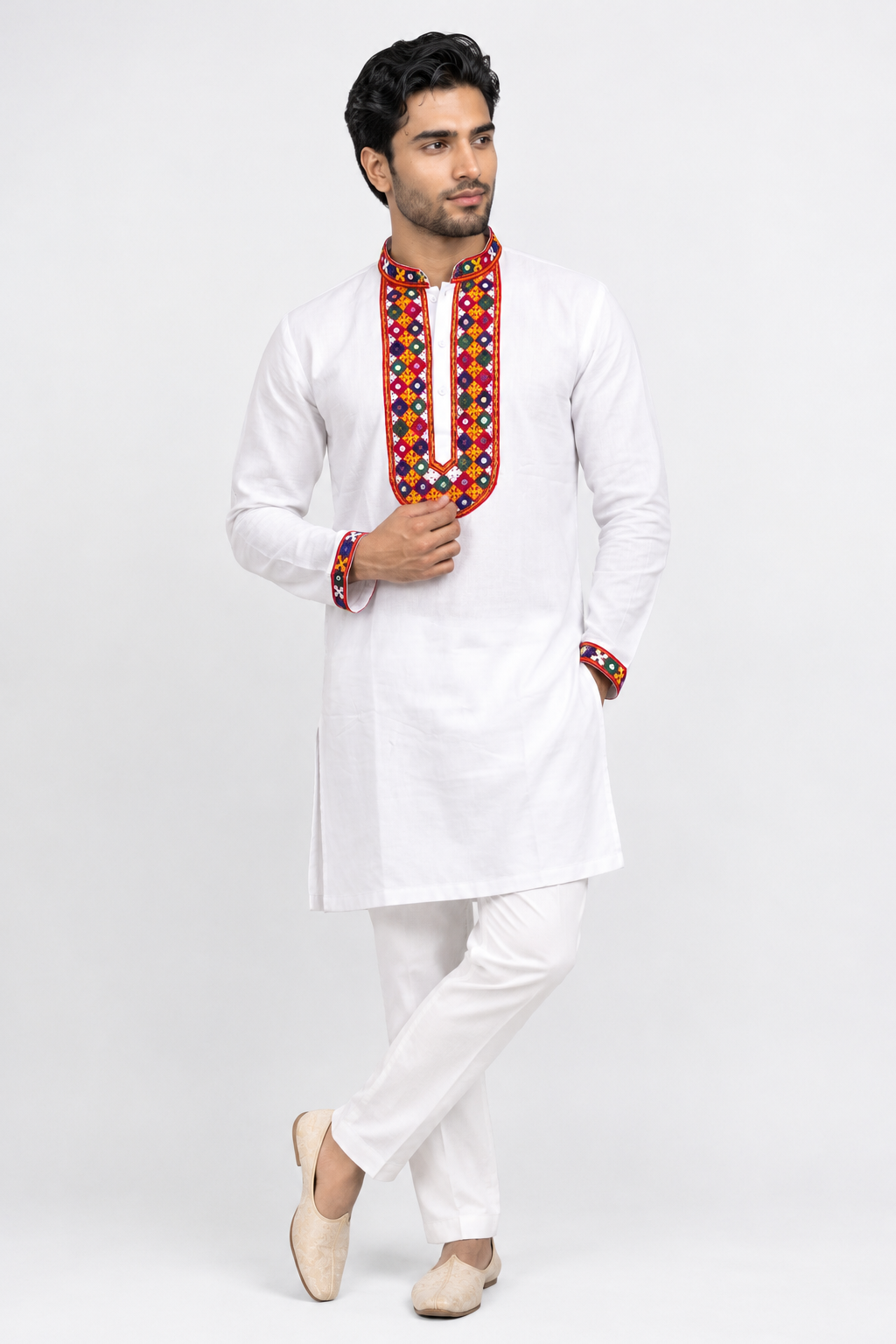 Kutch Designer Kurta with Multicolour Embroidered Detailing for Men(8584)
