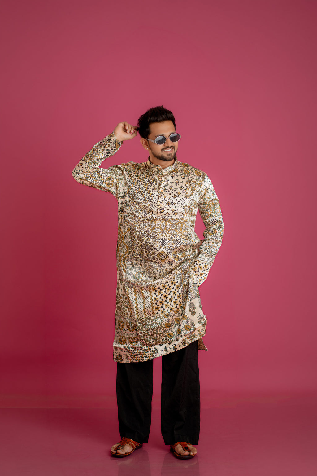 All-Over Printed Mosaic Silk-Blend Kurta Set(9955)