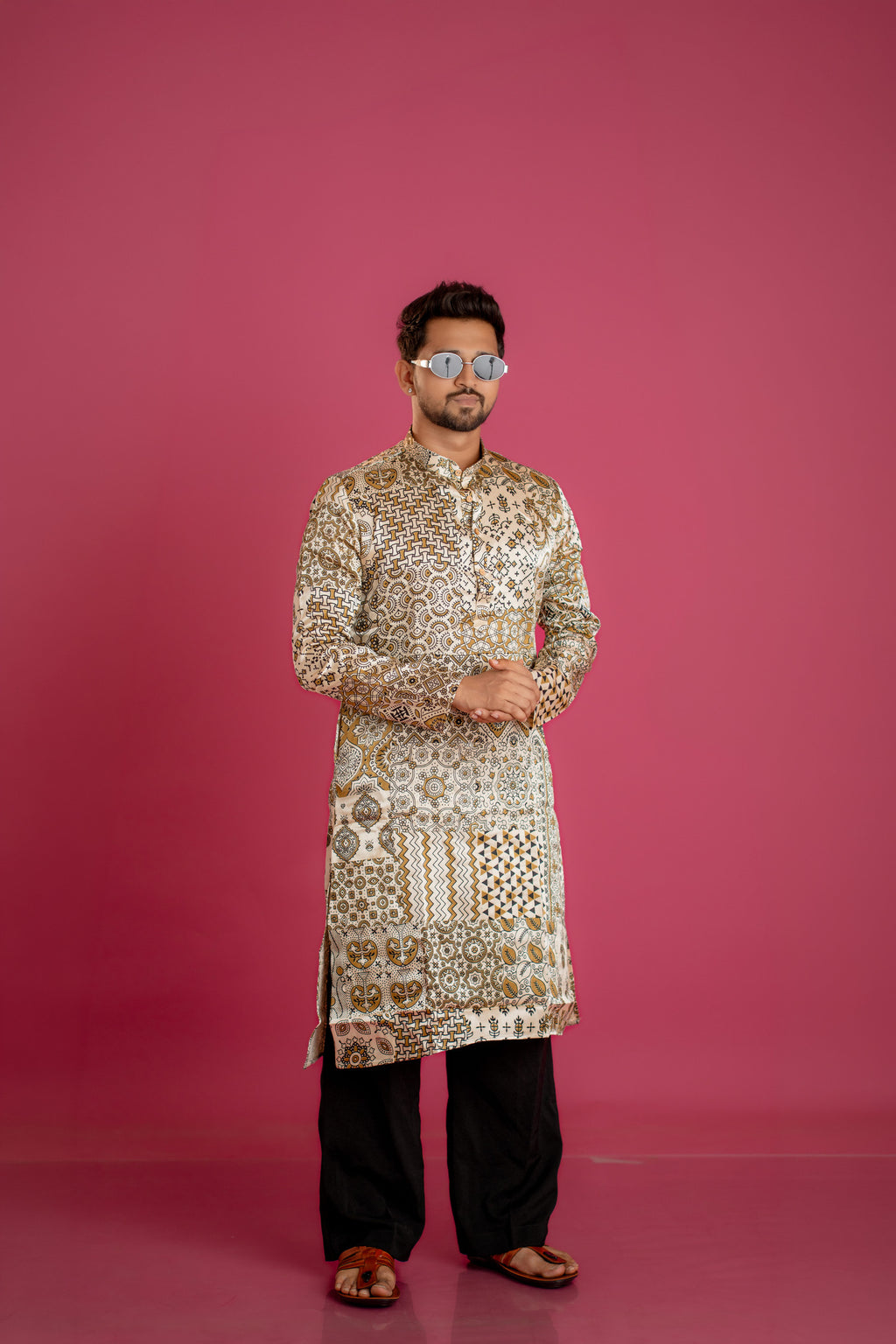 All-Over Printed Mosaic Silk-Blend Kurta Set(9955)