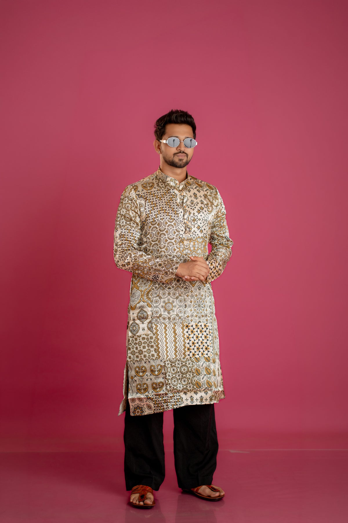 All-Over Printed Mosaic Silk-Blend Kurta Set(9955)