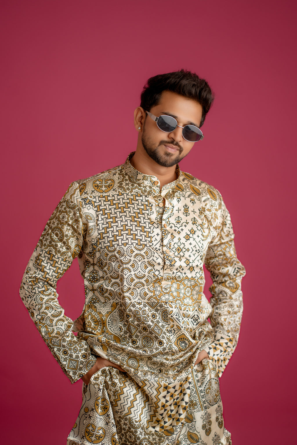 All-Over Printed Mosaic Silk-Blend Kurta Set(9955)