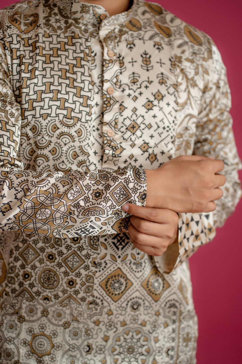 All-Over Printed Mosaic Silk-Blend Kurta Set(9955)