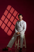 Off-White & Pastel Pink Mirror Chikankari Kurta Set