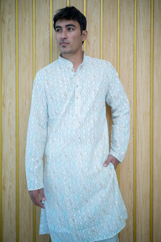 Skyblue Lucknowi Kurta(4392)