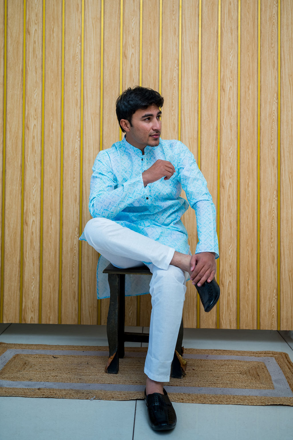 Elegant Sky Blue Printed Cotton Kurta(2679)