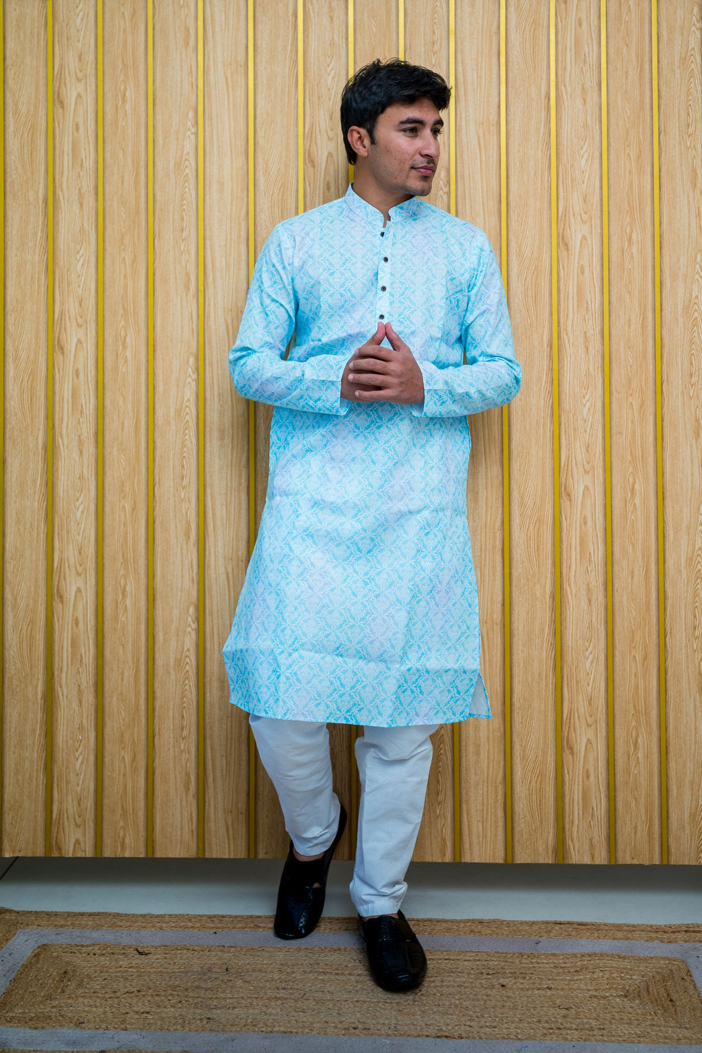 Elegant Sky Blue Printed Cotton Kurta(2679)